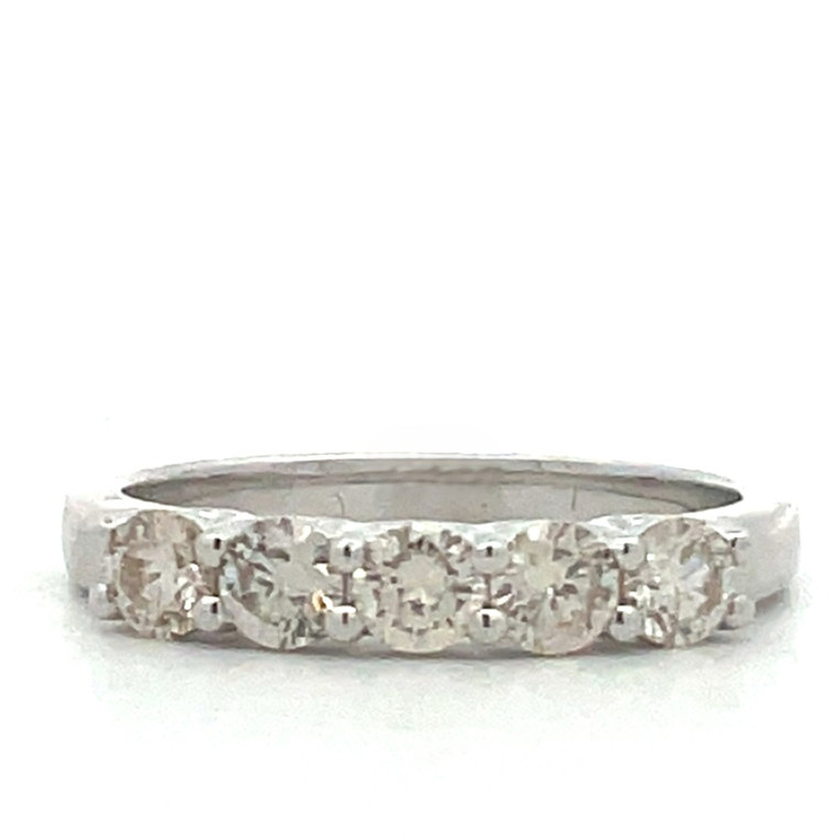 14K White Gold Single Band 5 Diamonds .77 Diamond TDW Ring Size 6.5