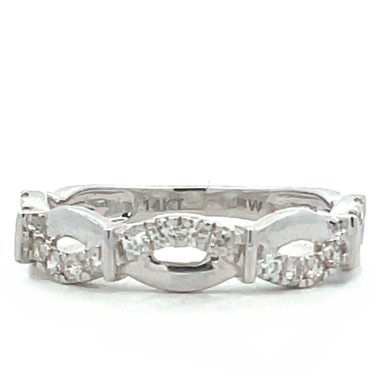 14K White Gold Double Band Intertwining with .28 Diamond TDW Ring Size 7