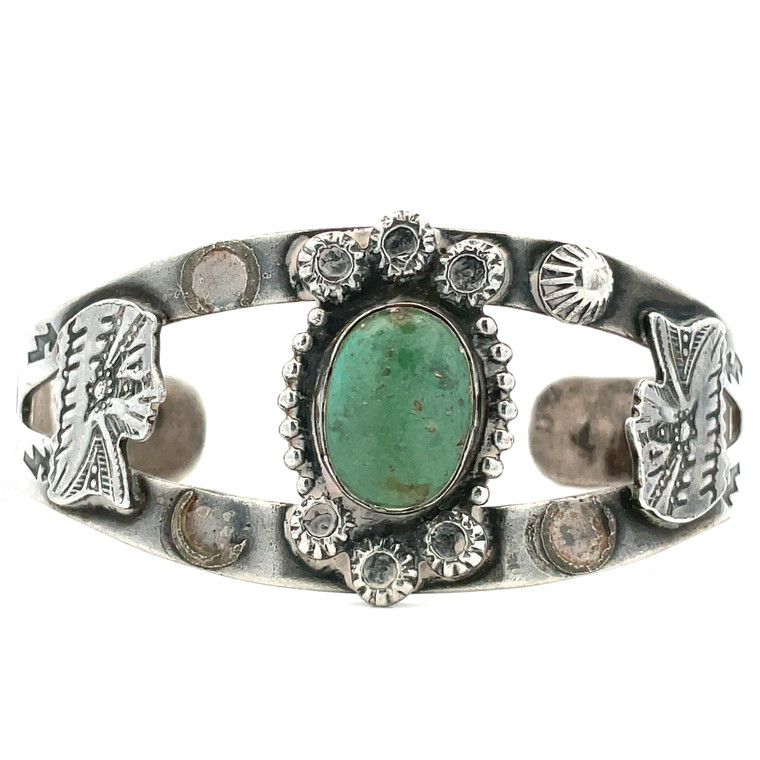 Vintage Native Stamped Sterling Silver Turquoise Cuff Bracelet