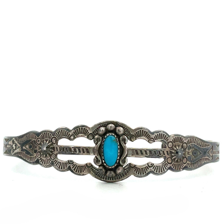 Vintage Fred Harvey Pacific Style Sterling Silver and Turquoise Cuff Bracelet