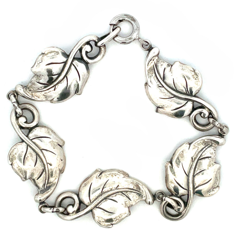 Vintage Danecraft Sterling Silver Single Leaf Design Link Bracelet