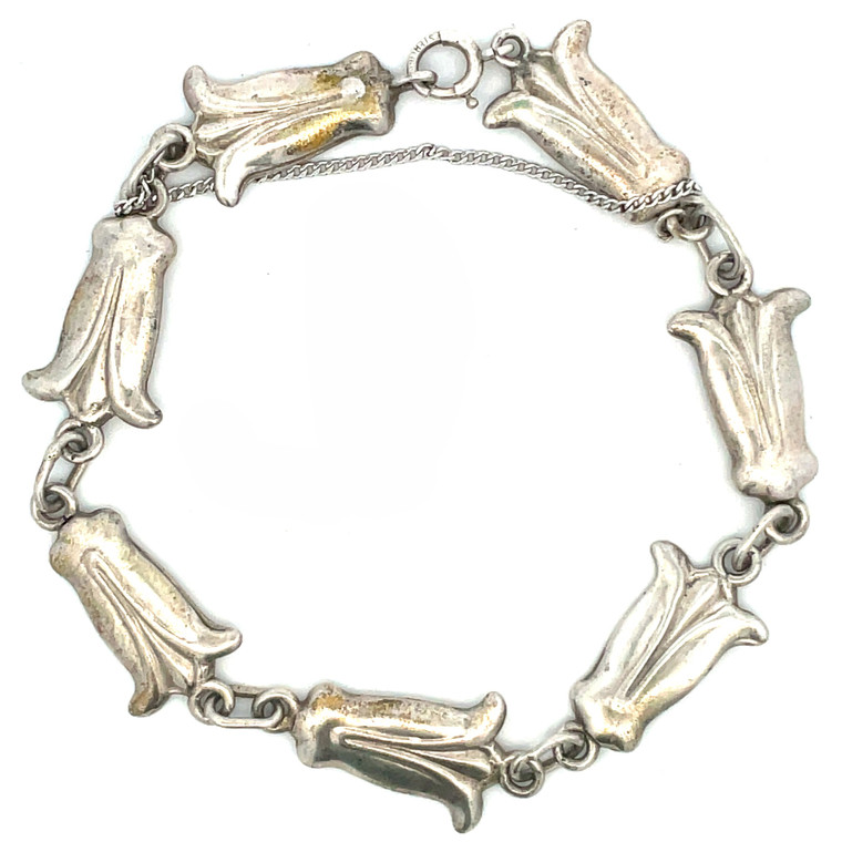 Vintage Plata Chile Sterling Silver Floral Design Link Bracelet
