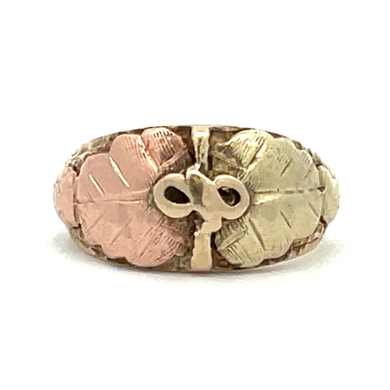 10K-12K Black Hills Gold Pink and Gold Leaves Ring Size 3.5