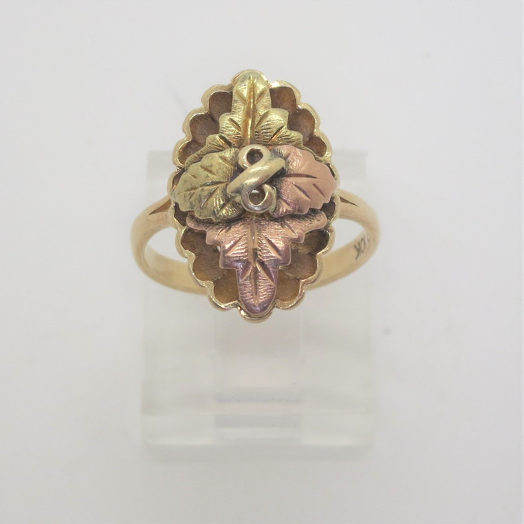 10k Yellow & Black Hills Gold Oblong Scalloped Edge Design Fashion Ring Size 4