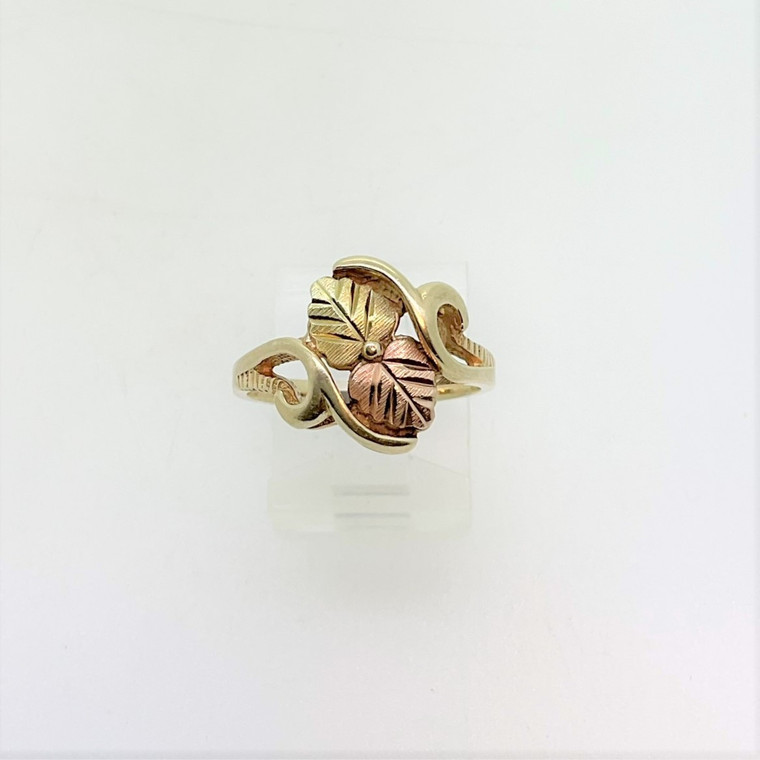 10K Black Hills Gold Coleman Co. Two Diagonal Leaves Ring Size 6.75