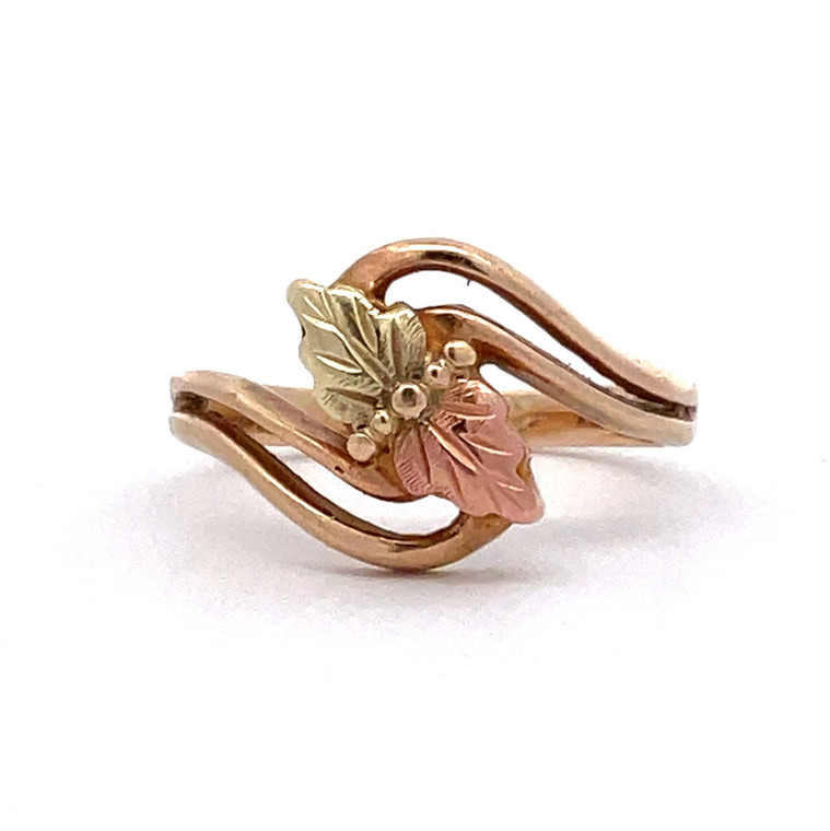 10K Black Hills Gold Landstrom Two Leaves Swirly Ring Size 4.5