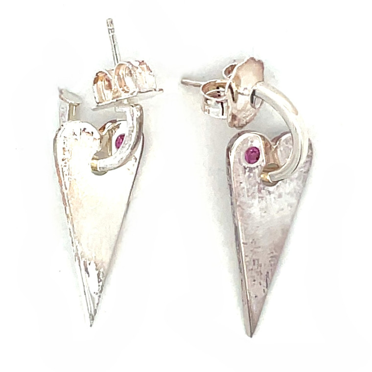 Franco Pianegonda Vintage Sterling Silver Thia Pink Sapphire Heart Stud Earrings