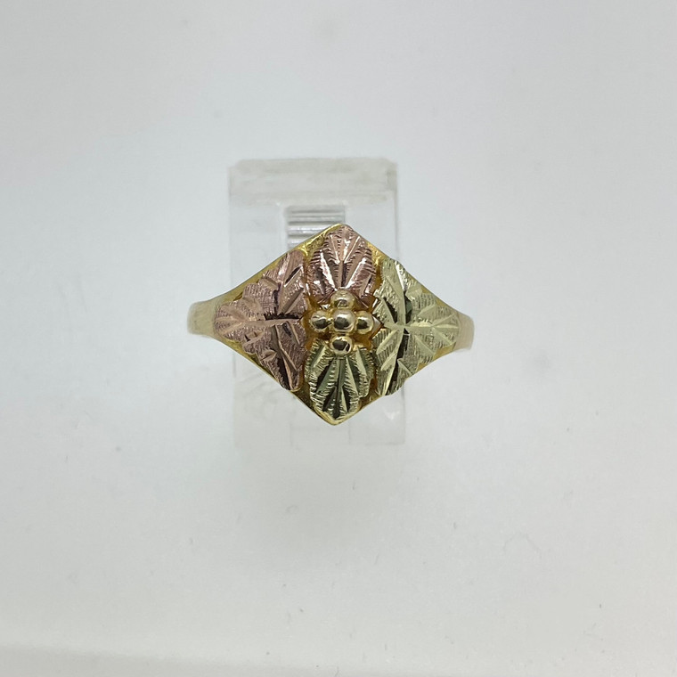 10K Black Hills Gold Landstrom Pink and Gold Rhombus Ring Size 6.75