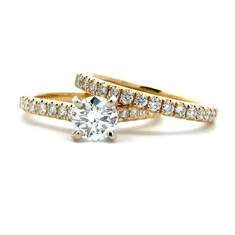 14K Yellow Gold .61ct Round Brilliant Diamond Accented Band Engagement Ring Wedding Set Size 7