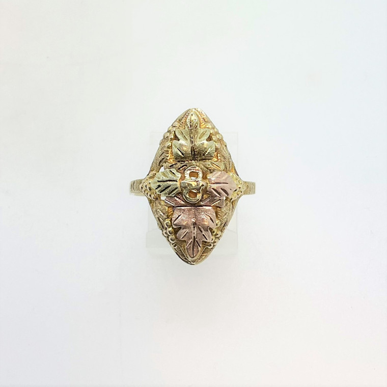 10K Black Hills Gold F. L. Thorpe Vertical Pink and Gold Leaves Ring Size 8.5