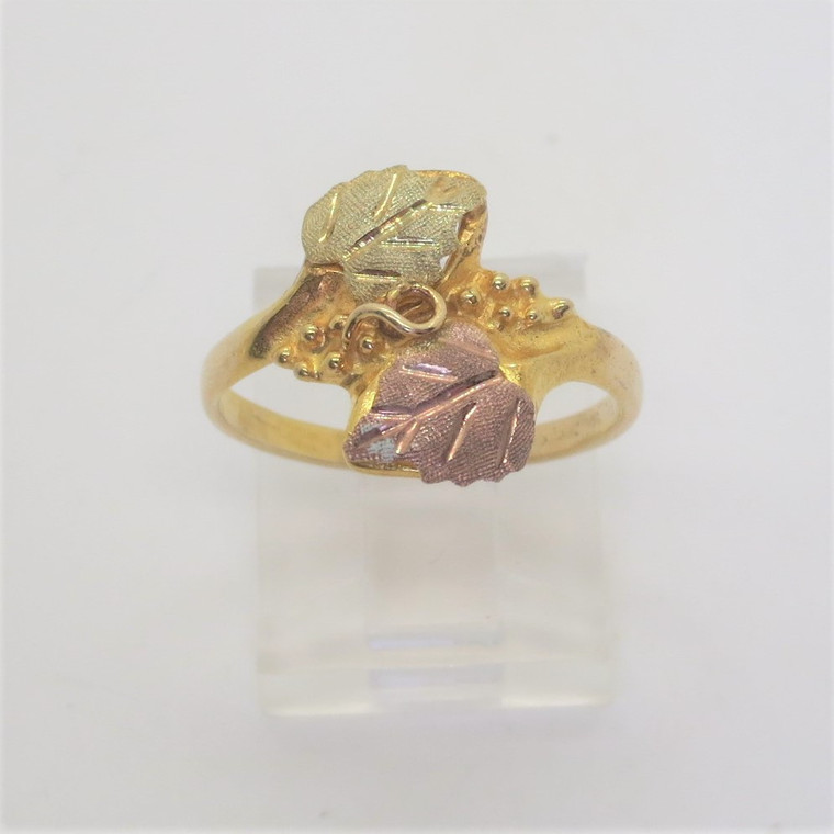 10k Yellow & Black Hills Gold 2 Leaves Grape Clusters Bypass Style Ring Sz 6 3/4