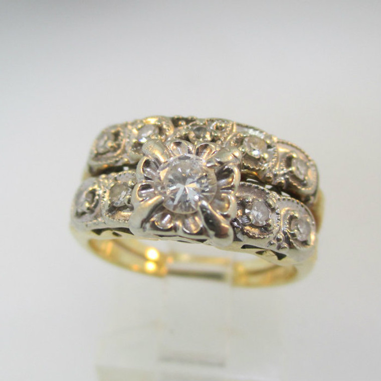 Vintage CA 1940s Era 14k Yellow Gold Approx .38ct TW Round Brilliant Cut Diamond Ring Size 6 *