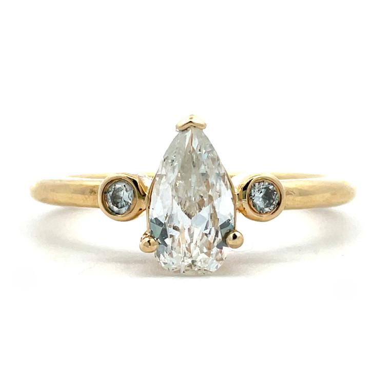 14K Yellow Gold .52ct Pear Shaped Diamond Round Accented Engagement Ring Size 6.5
