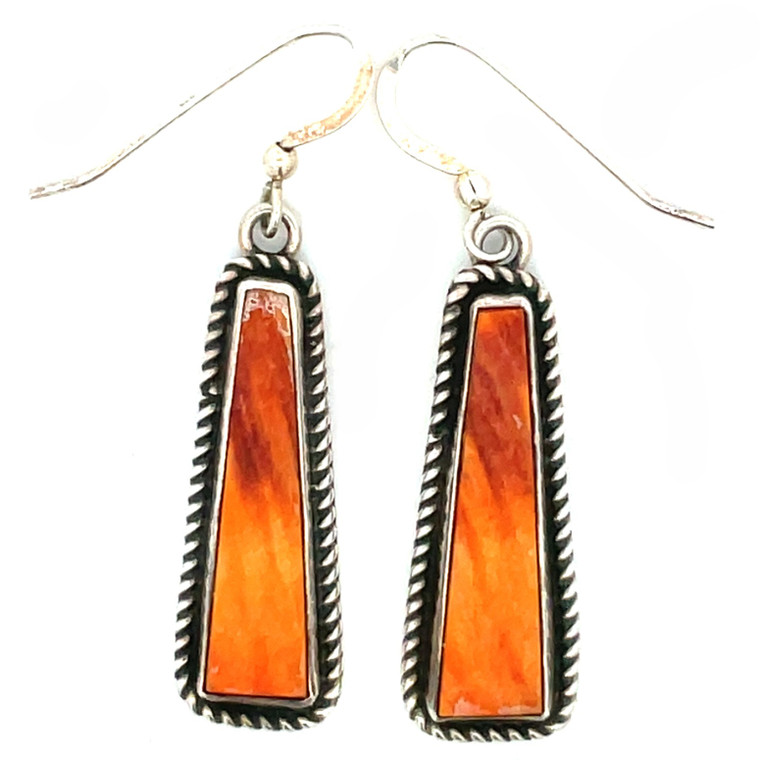Vintage Native Signed Sterling Silver Orange Spiny Oyster Dangle Earrings