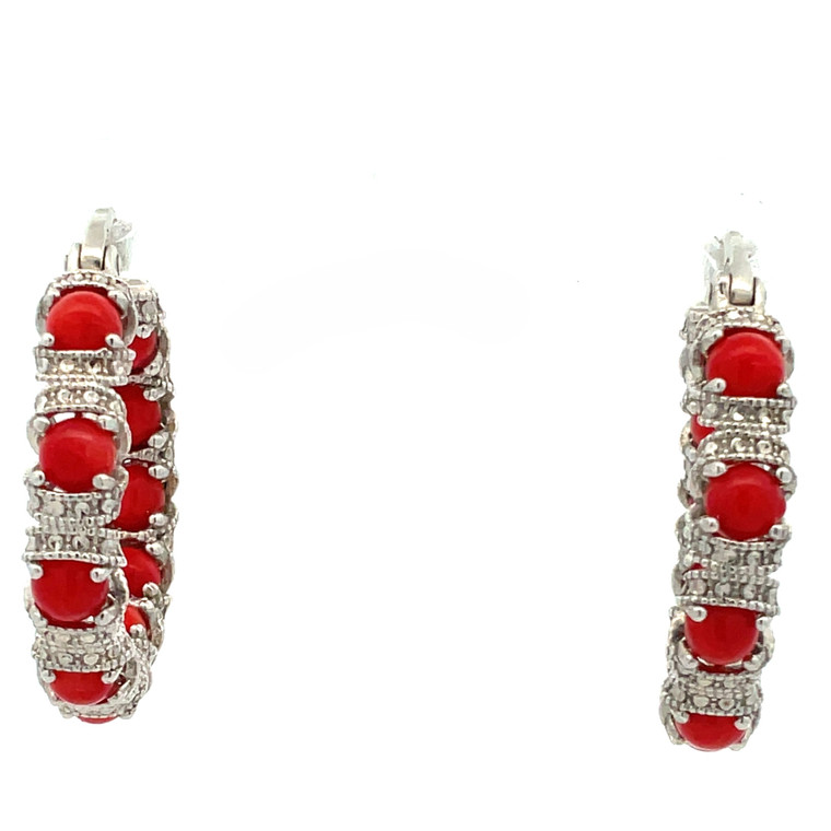 Vintage Vietnam Red Coral Bead Hoop Earrings