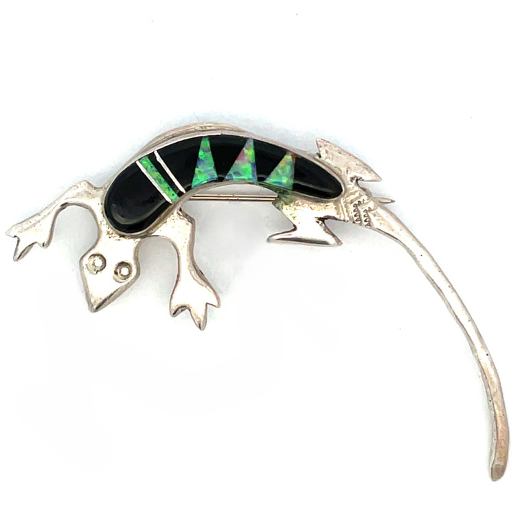 Arnold Maloney Signed Native Vintage Sterling Silver Multi-Gem Inlay Lizard Brooch