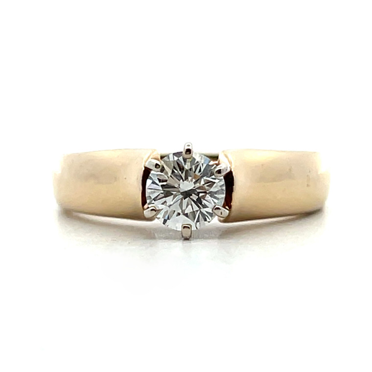 14K Yellow Gold GIA Cert .77ct Round Brilliant Diamond Wide Band Engagement Ring Size 8.5