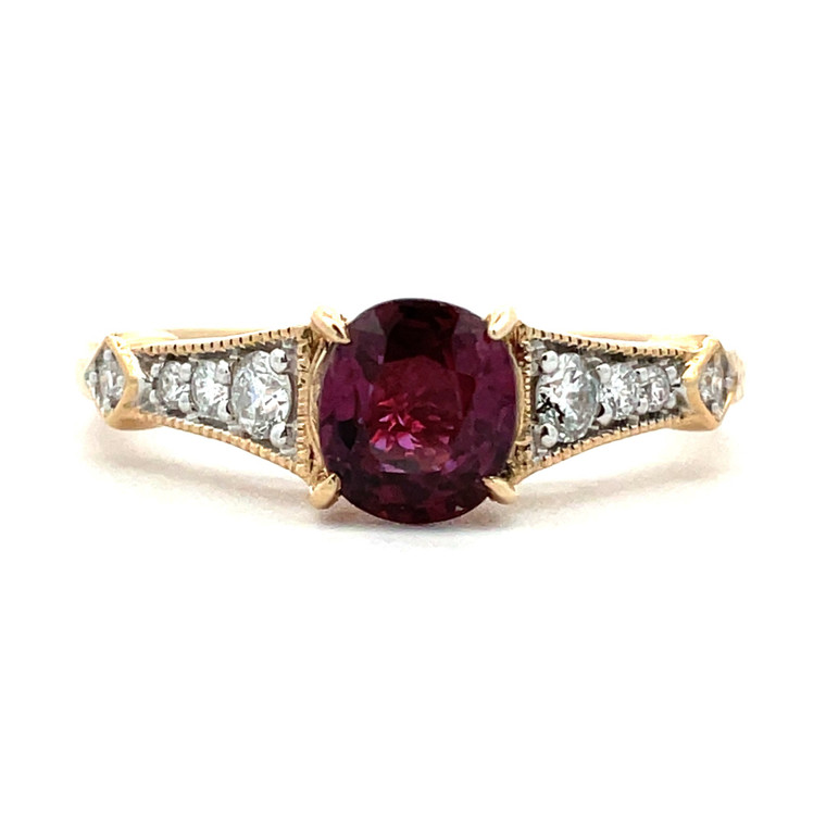 14K Two Tone Gold .99ct Oval Ruby .20cttw Round Diamond Accented Fashion Ring Size 7