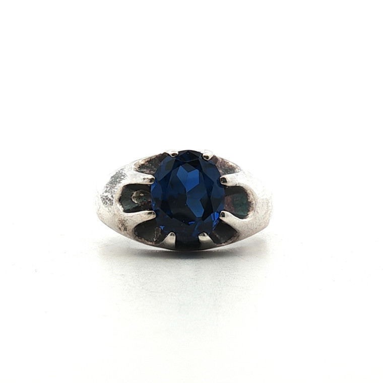 Sterling Silver Blue Gemstone Prong With Sculpted Size Accents Ring Size 9