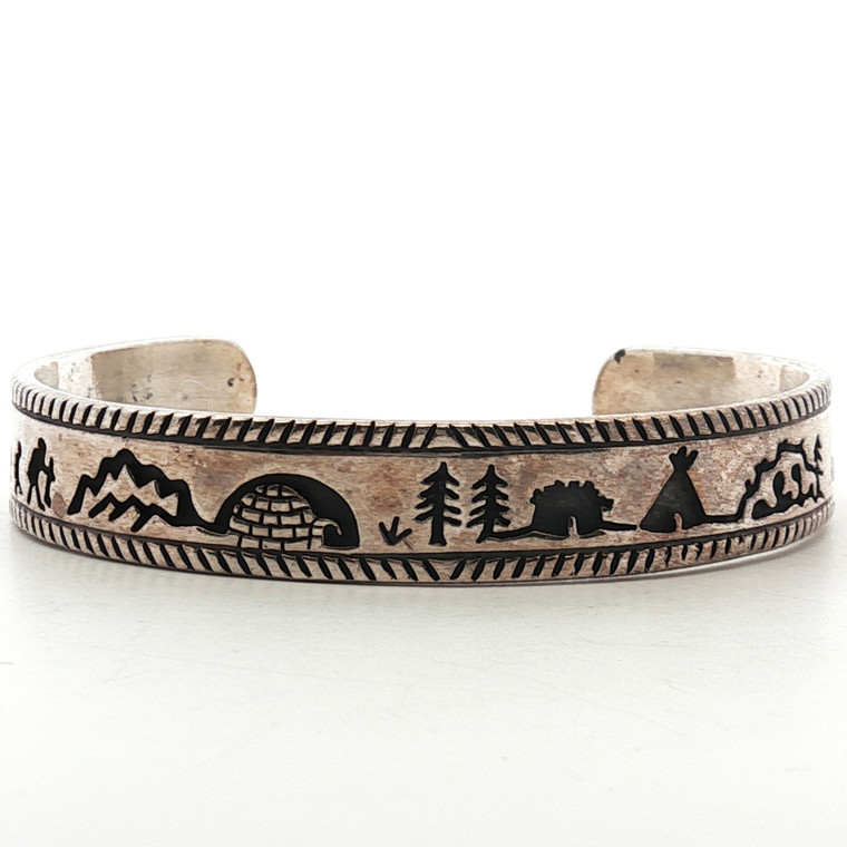 Sterling Silver Native American Navajo Storyteller Cuff Bracelet