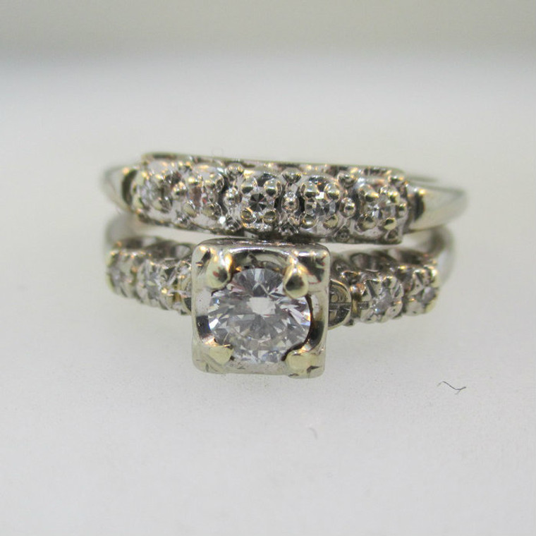 Vintage CA 1960s14k White Gold Approx .50ct TW Round Brilliant Cut Diamond Ring Size 6 1/2 