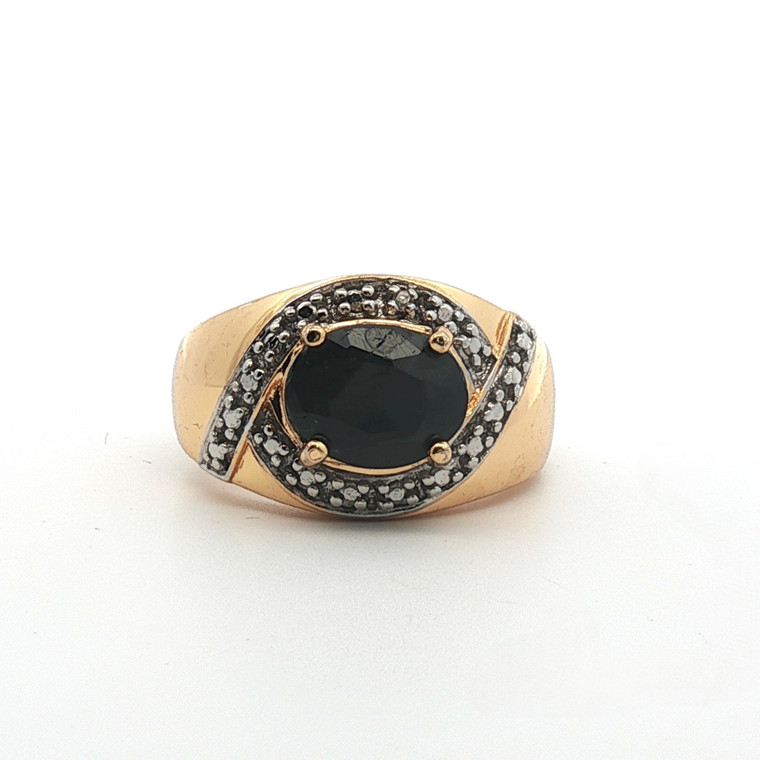 Sterling Silver Sapphire Oval Cut Cocktail Style With Pave Accents Ring Size 8