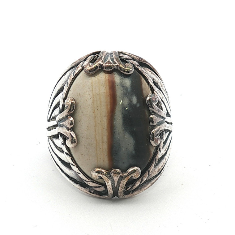 Sterling Silver Jasper Vintage Style Ring Size 6.25