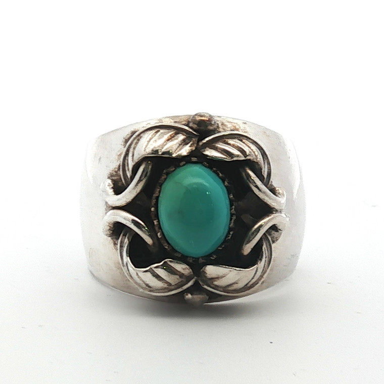 Sterling Silver Turquoise Mens Statement Ring Size 10