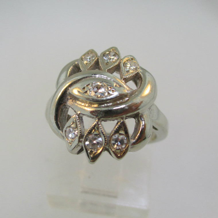 Vintage CA 1960s 14k White Gold Approx .21ct TW Round Brilliant Cut Diamond Ring Size 4 *