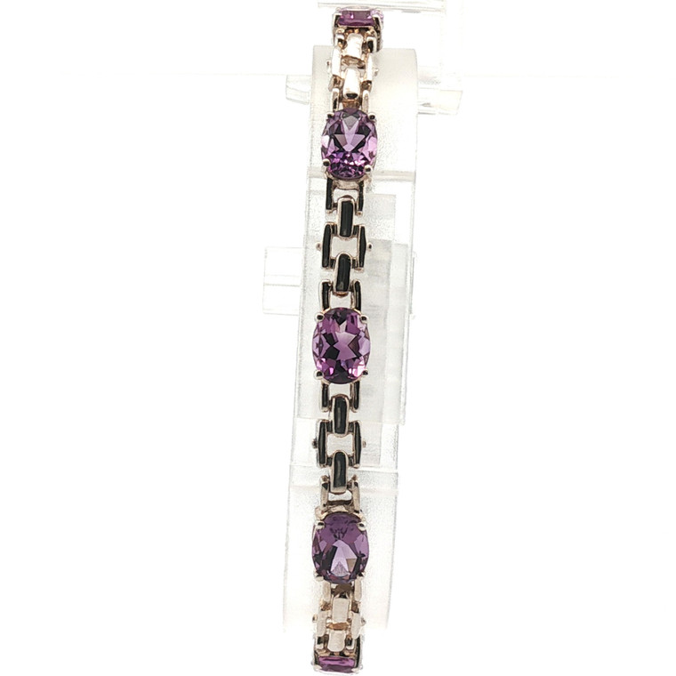 Sterling Silver Amethyst Oval Cut Prong Setting Tennis Bracelet