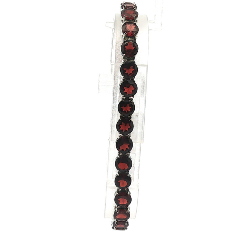 Sterling Silver Garnet Round Cut Prong Setting Tennis Bracelet
