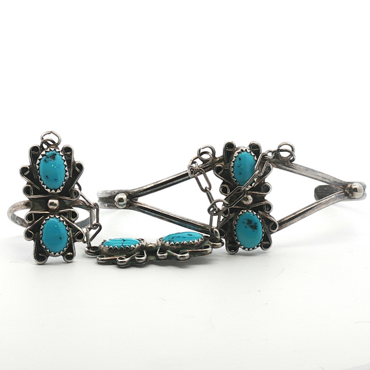 Sterling Silver Turquoise Vintage Inspired Slave Bracelet