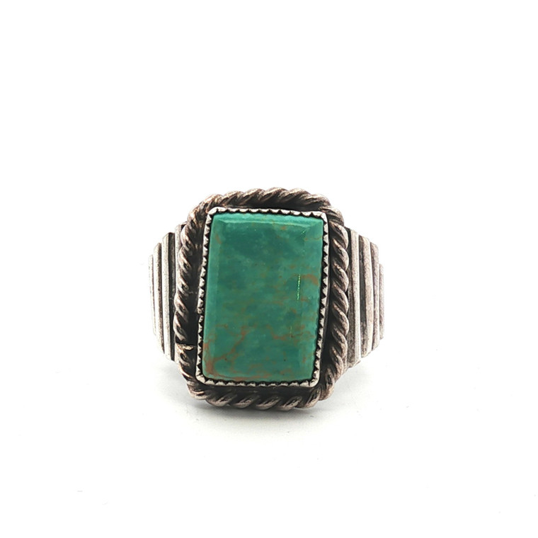 Sterling Silver Turquoise Southwest Rope Border Ring Size 11