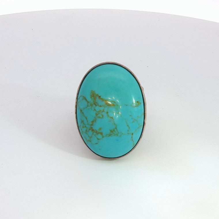 Sterling Silver Turquoise Bezel Set South Western Style Ring Size 5.75