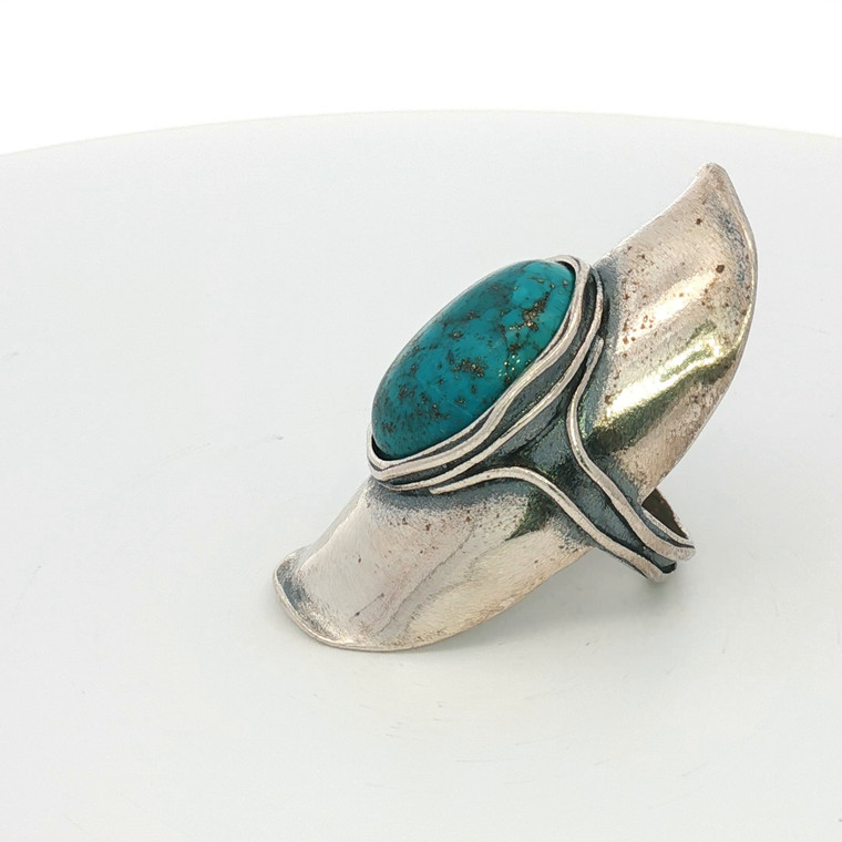 Sterling Silver Turquoise Oval South Western Native Ring Size 6