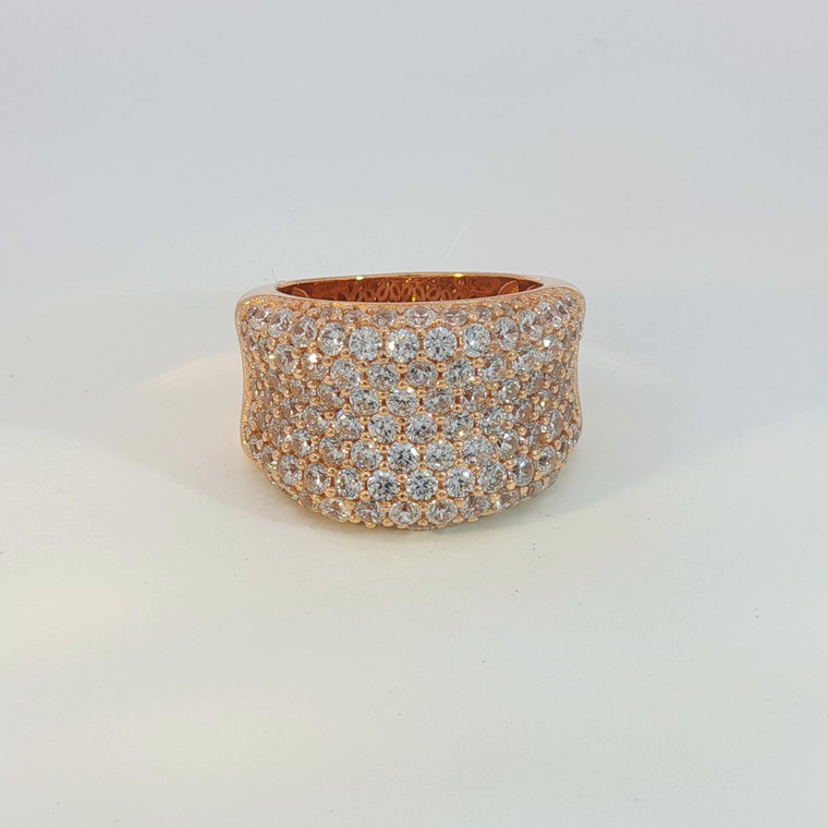 Sterling Silver CZ Pave Rose Gold Ring Size 6
