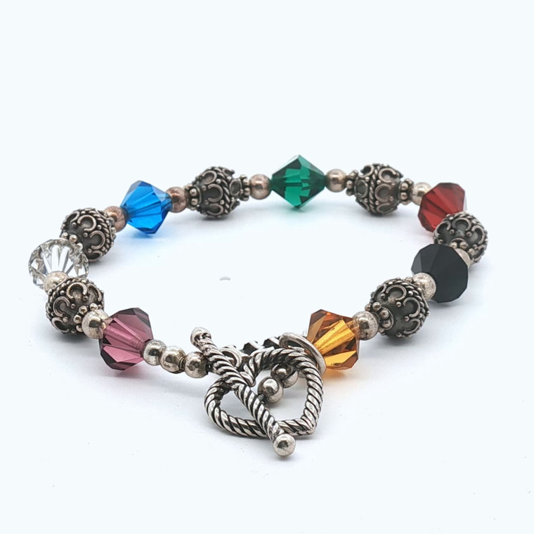 Sterling Silver Swarovski Crystal Beaded Faith Twisted Heart Toggle Clasp