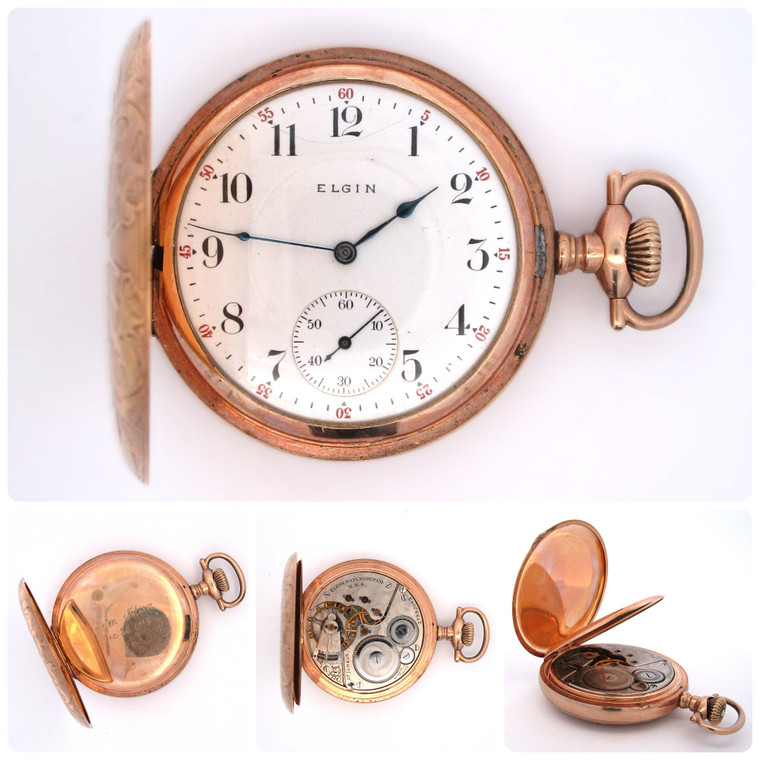 Vintage 1914 Elgin 386 16s 17j Hunter GF Pocket Watch (B24302 EH)
