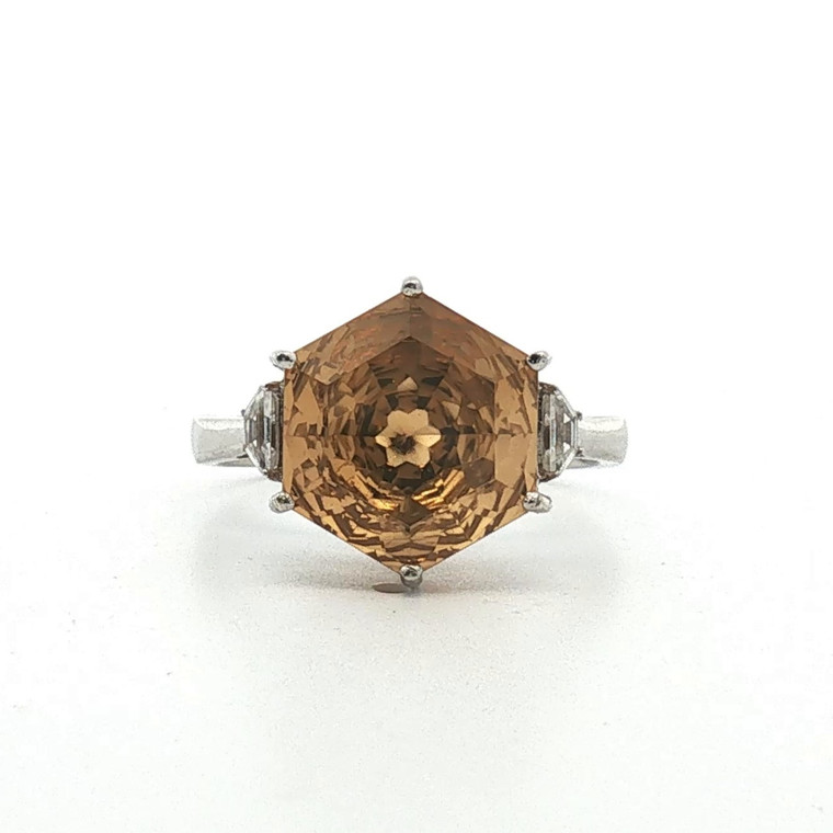 Sterling Silver Smokey Quarts Octagon Cut With CZ Accents Fashion Ring Size 8
