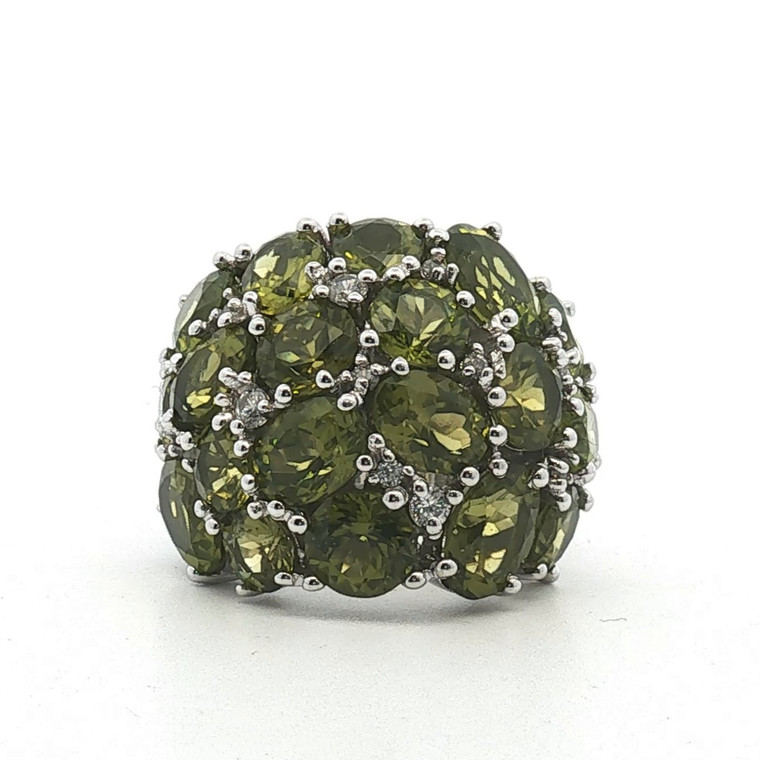 Sterling Silver Peridot With CZ Accents Cluster Ring Size 6.5
