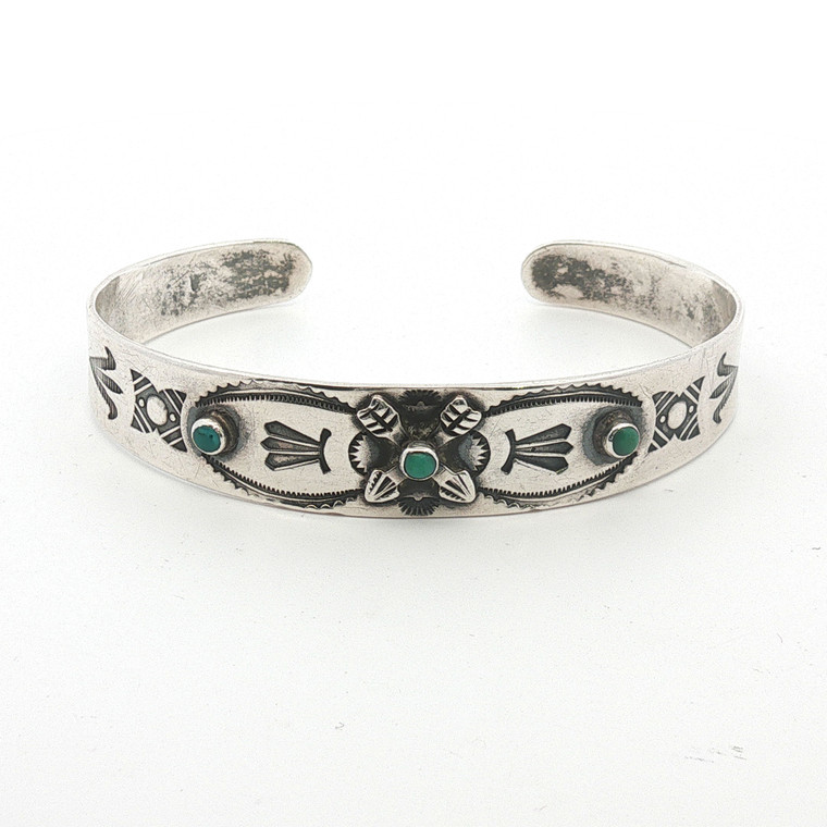 Vintage Navajo Sterling Silver Turquoise Fred Harvey Era Cuff Bracelet - Signed Lois Dinde