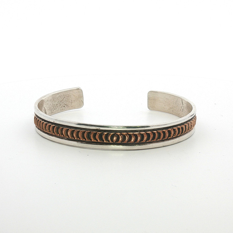 Vintage Navajo Sterling Silver Two Tone Hammer work Cuff Bracelet