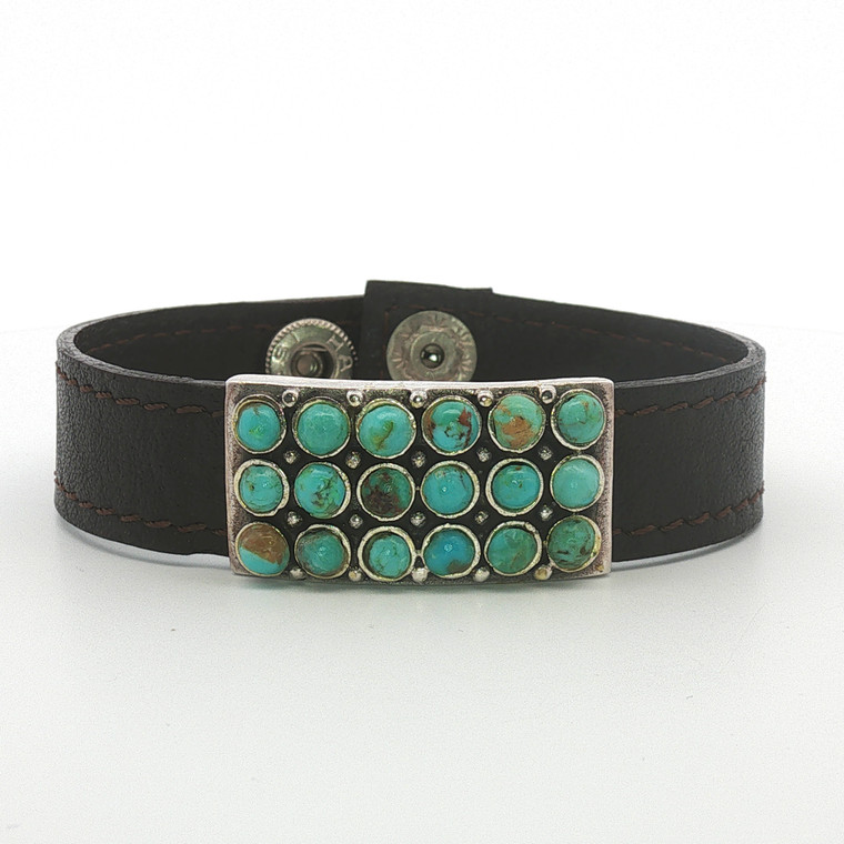 Leather Sterling Silver Turquoise Snap Closure Bracelet
