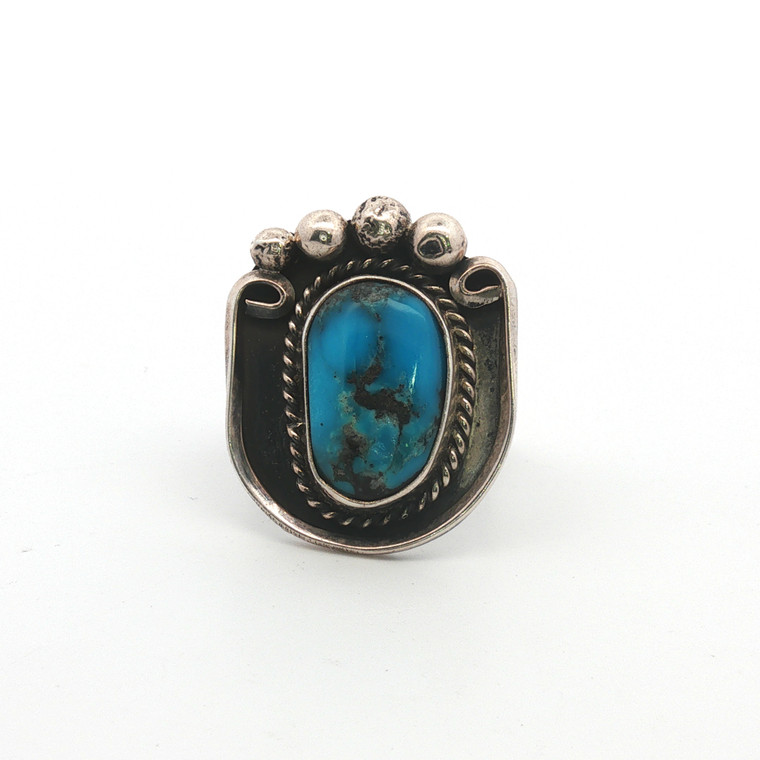 Vintage Navajo Sterling Silver Turquoise Twisted Rope Ring