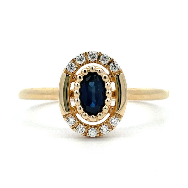14K Yellow Gold .32ct Oval Sapphire .06cttw Diamond Accented Fashion Ring Size 6.5