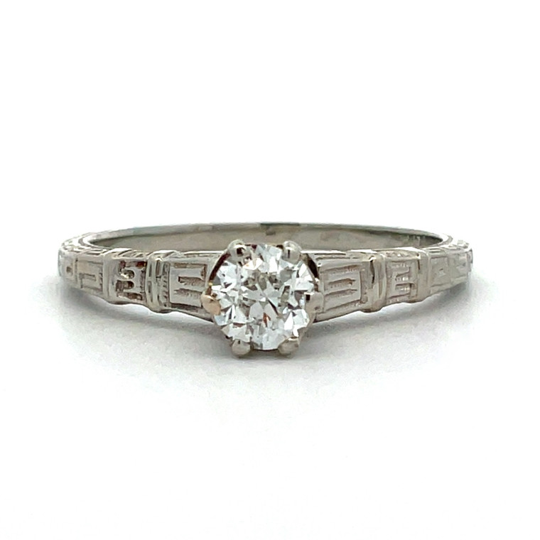 18K White Gold Vintage Filigree Approx 0.3 ct Diamond Engagement Ring Size 6