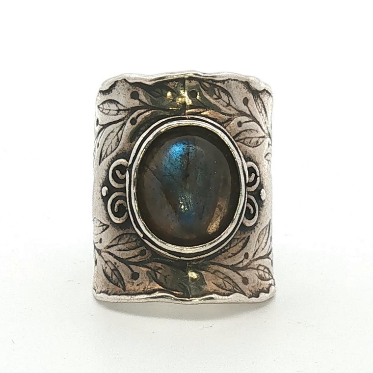 Sterling Silver Labradorite Floral Cuff Ring Size 7