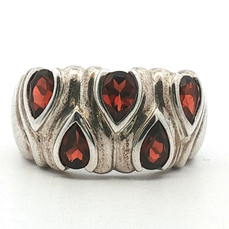 Sterling Silver CNA Vintage Garnet Teardrop Shaped Ring Size 9