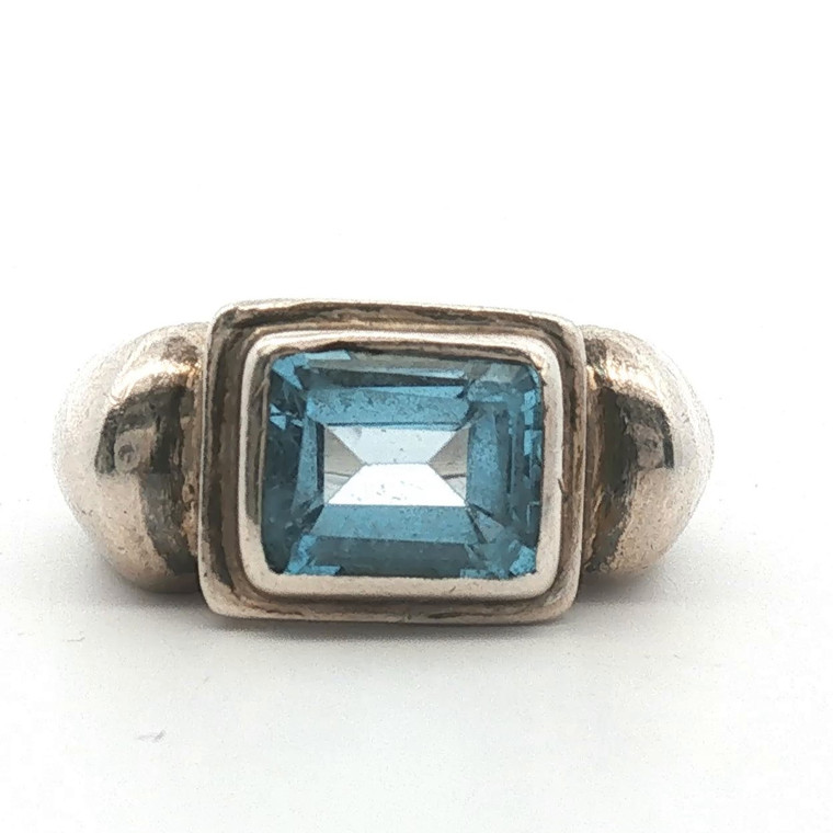 Sterling Silver Blue Topaz Rectangle Cut Statement Ring Size 6
