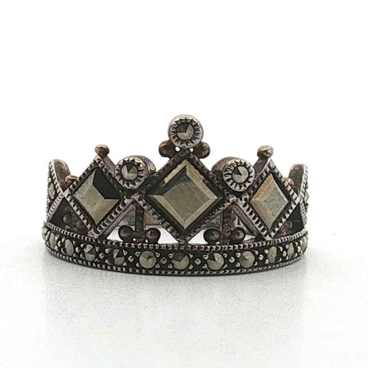 Sterling Silver Marcasite Tiara Shaped Fashion Ring Size 7